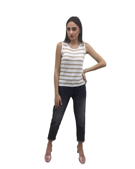 Sleeveless Round Neck Striped Top Afandee Lebanon