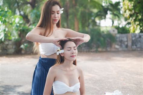 two asia women doing spa massage together in outdoor stock image image of massage resting