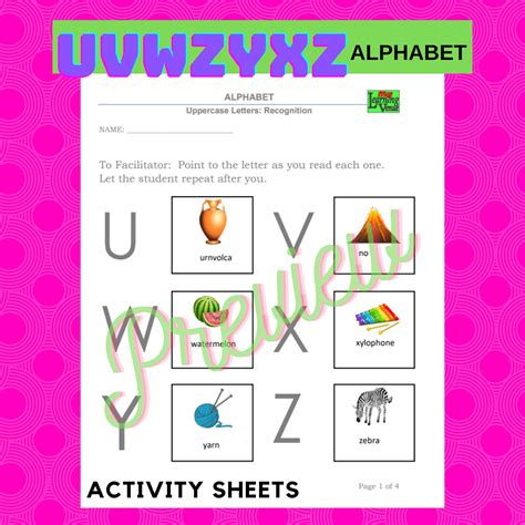 Uvwxyz Uppercase Letters Recognition Alphabet Printable Activity