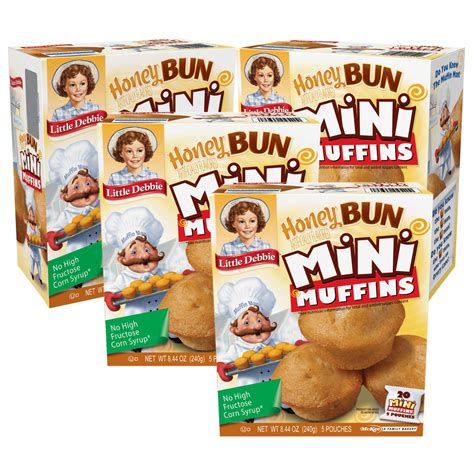 Little Debbie Honey Bun Mini Muffins 4 Boxes 20 Travel Pouches Of Bite Size Cinnamon And Honey