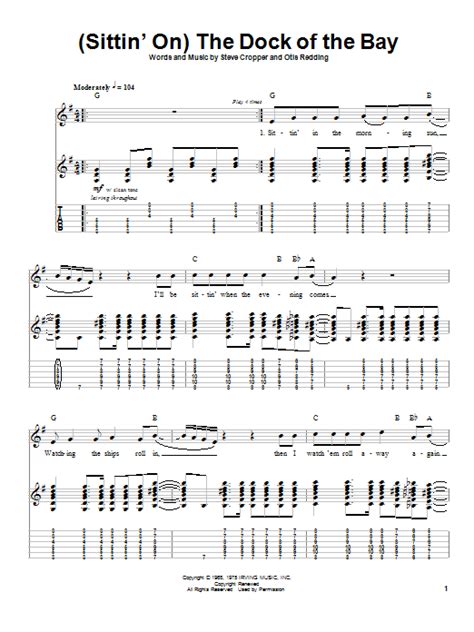 Inthe morn = ing ru sit = ty' all the eve = nin? (Sittin' On) The Dock Of The Bay Sheet Music | Otis ...