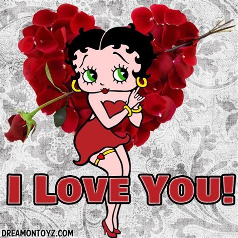 I Love You Cartoon Character Betty Boop With Red Rose Heart On White