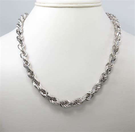 サイズ 14k White Gold Solid Diamond Cut Royal Rope Chain Necklace 25mm