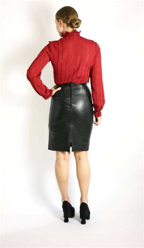 Vintage 90s Black High Waisted Real Leather Pencil Skirt Etsy Red