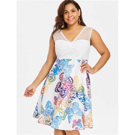 Up To 85 Off Plus Size Lace Panel Sleeveless Butterflies Dress Plussizedress Plus Size