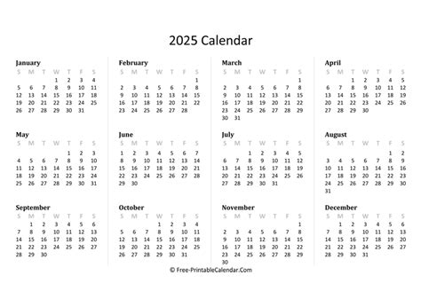 2025 Yearly Calendar