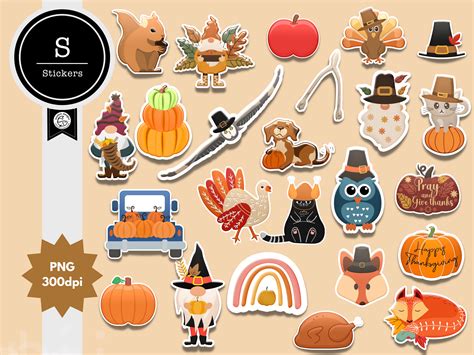 Thanksgiving Digital Stickers Set Two Graphic By Wetfish Designs
