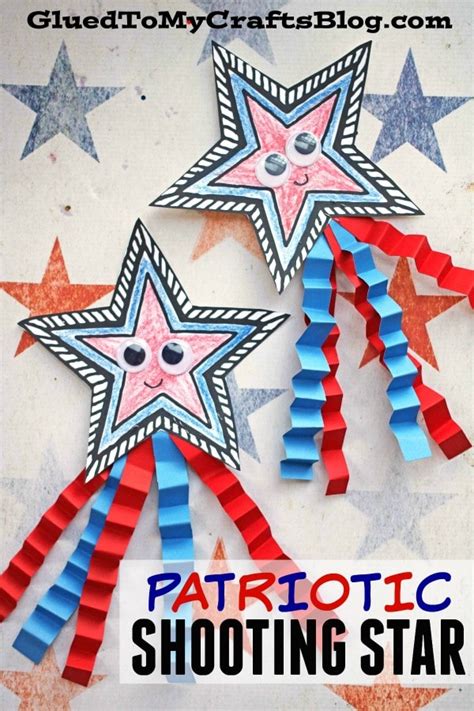 Patriotic Shooting Star Paper Kid Craft Idea For 4th Of July In 2021