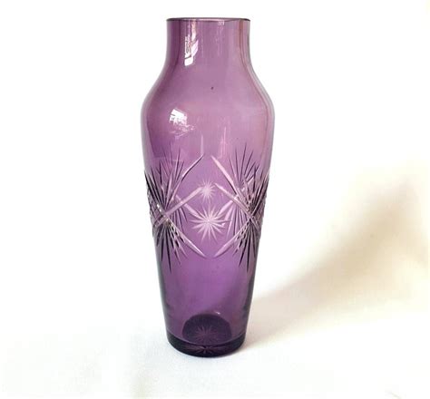 Vintage Amethyst Cut Glass Vase Showpiece Antiques