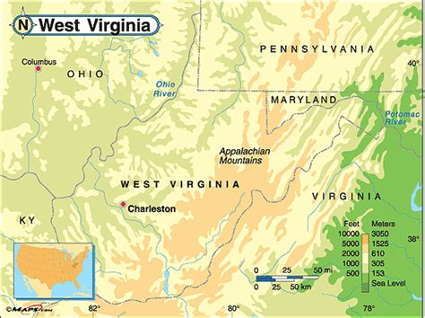 West Virginia Physical Map By From Worlds Largest