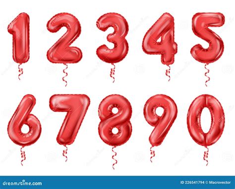 Balloon Numbers Red Realistic Icon Set Stock Vector Illustration Of