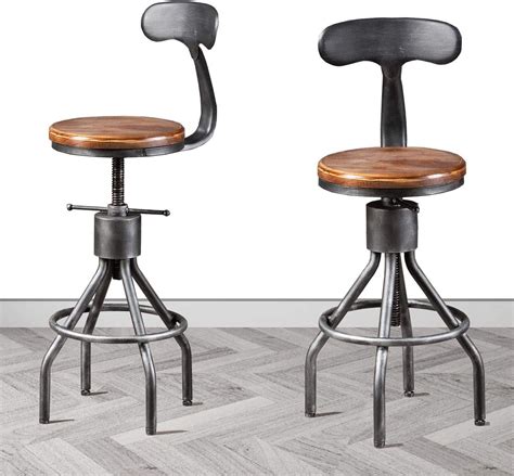 Industrial Style Wooden Swivel Bar Stool With Black Metal Base Brown