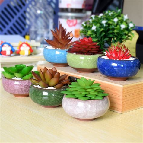 Cute Ice Crack Glaze Ceramic Flower Pots Juicy Plants Small Bonsai