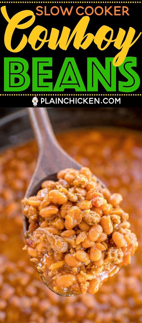 May 23, 2021 · the addition of ground beef and bacon make these baked beans rich and meaty, and hearty enough to eat for dinner! Slow Cooker Cowboy Beans - seriously the BEST baked beans I've ever eaten!!! Loaded with beef ...