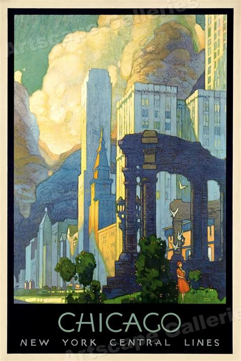 1920s Art Deco Chicago Vintage Style Travel Poster