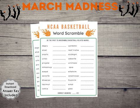 March Madness Basketball Word Scramble Game Ncaa Game L Etsy