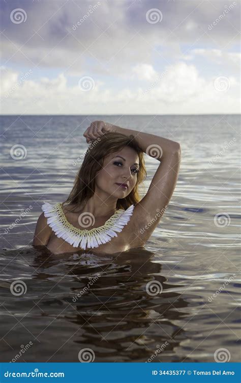 Beautiful Girl Topless In The Ocean Royalty Free Stock Photography Image