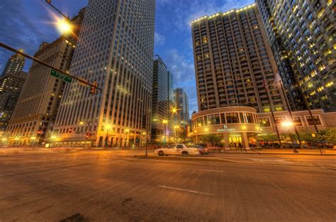 Chicago City Night Lights Hdr Building Intersections Wallpapers