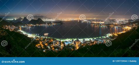 Panoramic Night View Of Guanabara Bay Stock Photo Image Of Travel