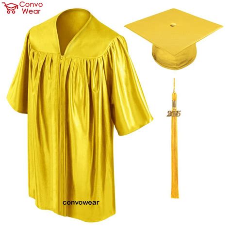 Satin Kids Graduation Gown With Cap Yellow Color Shiny Finish Size