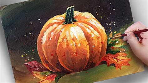 How To Paint Pumpkin And Leaves Acrylic Painting For Beginner 아크릴화