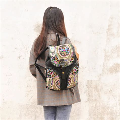 free shipping fashion vintage women embroidery backpacks handmade embroidered canvas ladies