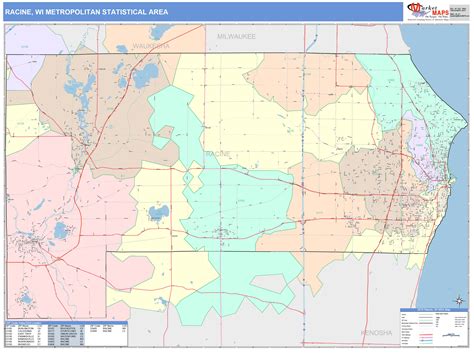 Racine, WI Metro Area Wall Map Color Cast Style by MarketMAPS - MapSales