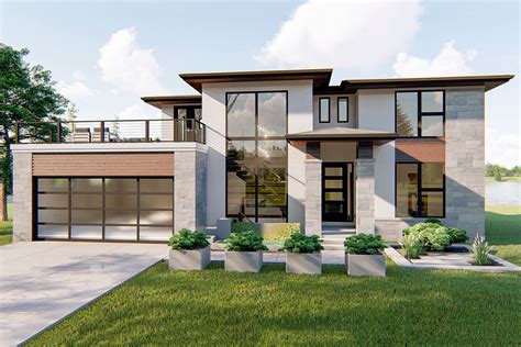 4 Bed Modern Prairie Style House Plan With Massive Balcony Over Garage