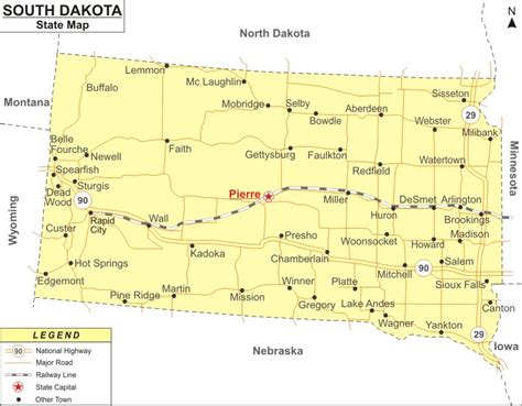 South Dakota Map Map Of South Dakota State Usa Highways Cities