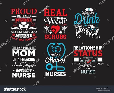 Nursing Lettering Quotes Design Bundle Vector Stock Vector (Royalty