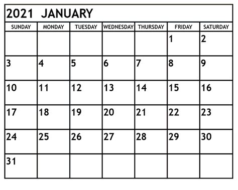 Print each month separately and combine them on the wall into a quarterly planner, 3 month calendar or even a year Printable January 2021 Calendar Free - Printable Calendar