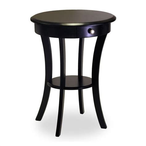 Pemberly Row Wood Round Accent End Table With Drawer Curved Legs In