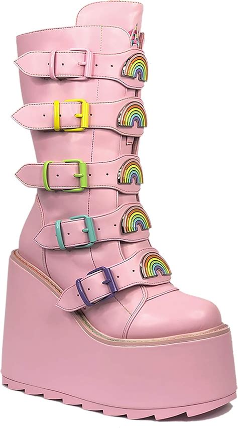 Yru Dune Rainbow Platform Boots In Pastel Pink Pink