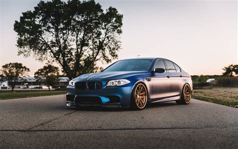 Download Wallpapers Bmw M5 F10 Front View Sunset Blue Matte M5 F10