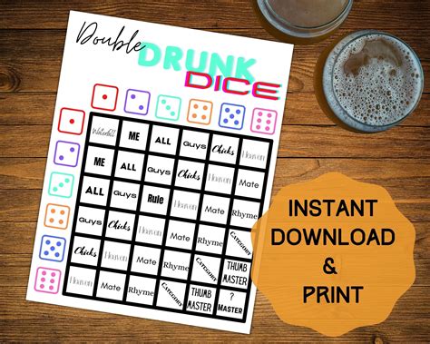 Drunk Dice Printable Printable Drinking Games Double Dice Etsy