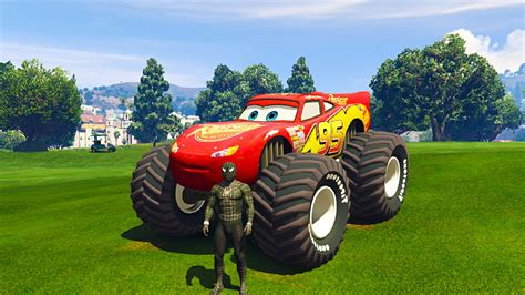 Mcqueen Monster Truck And Black Spaderman Superheroes Video Cartoon