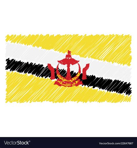 Hand Drawn National Flag Of Brunei Isolated On A Vector Image