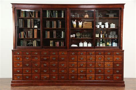 Sold Apothecary Drug Store Antique Cabinet 60 Drawers Sliding Glass