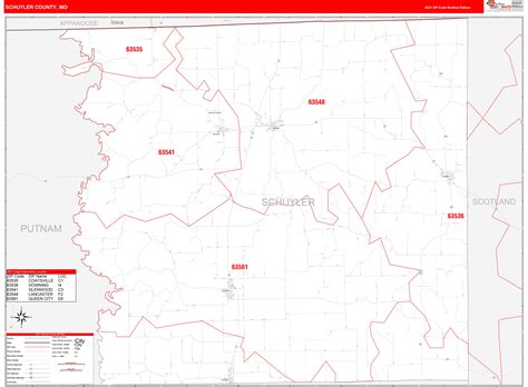 Schuyler County Mo Zip Code Wall Map Red Line Style By Marketmaps