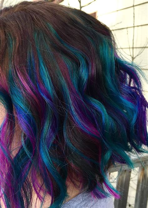 Teal And Purple Hair Purple Hair Highlights Hair Color Blue Hair Dye