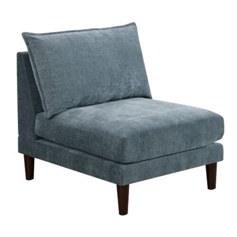 Rio 33 Inch Modular Armless Sofa Chair, Lumbar Cushion, Slate Blue
