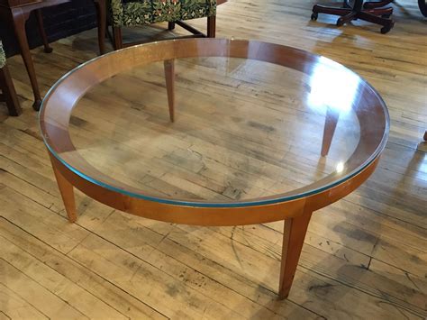 42 Round Wood Coffee Table With Glass Top Conklin Office Furniture