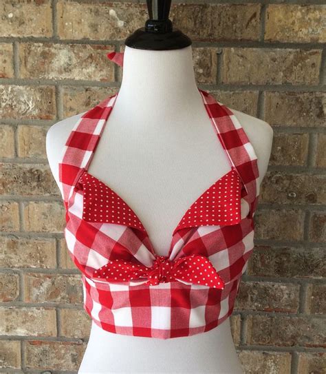 Red White Gingham Checkered Ava Halter Top 1950s Country Etsy Red