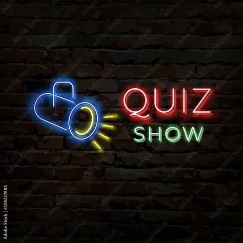 Quiz Show Neon Logo Symbol Quiz Pub Poster Or Banner Template For