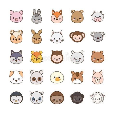 Cute Kawaii Animals Cartoons Line And Fill Style Icon Set Vector Design
