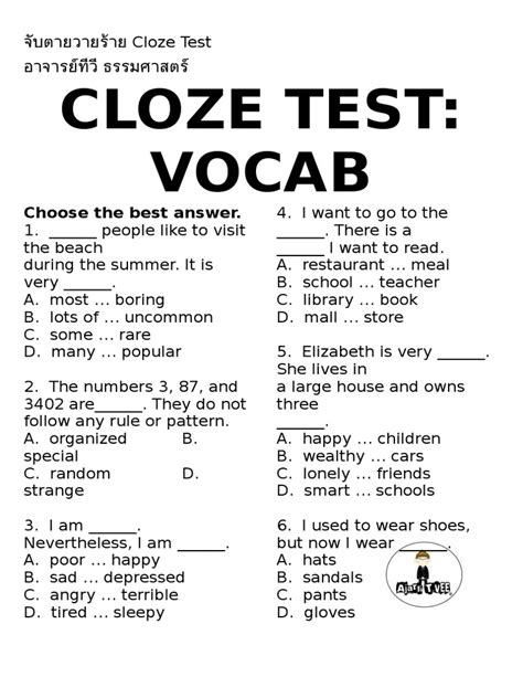Cloze Test Vocab Languages
