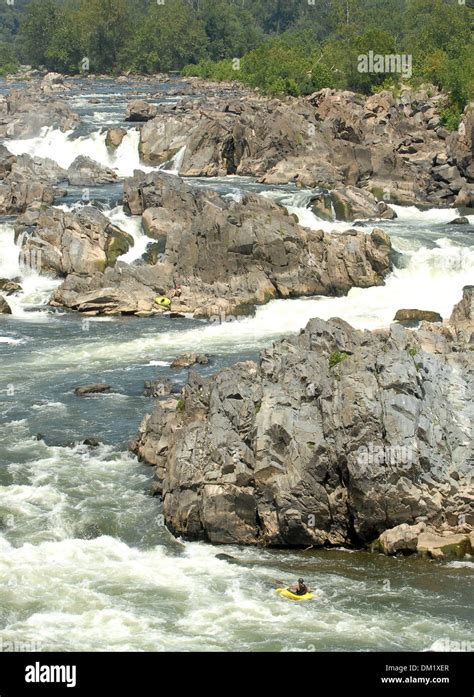 Great Falls Park Virginia On Potomac River Flows Over Jagged Rocks And