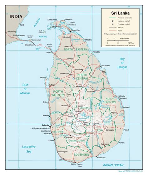 grande mapa político y administrativo de sri lanka con socorro carreteras ferrocarriles y