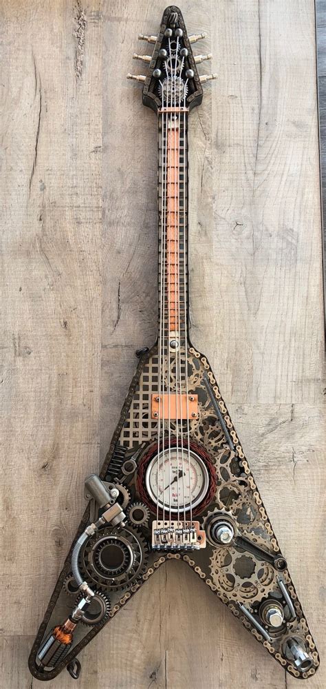 Guitare Art Metal Style Gibson Flying V Sculpture By Metal Art Factory