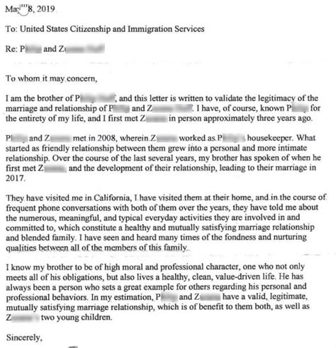 Sample Of Support Letter For Immigration And Relationship